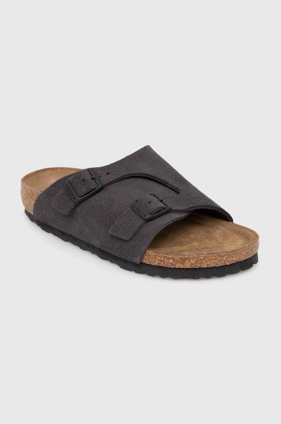 Birkenstock ciabatte slide in camoscio Zürich pelle scamosciata grigio 1028547