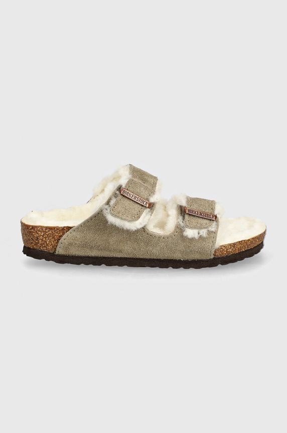 Birkenstock klapki zamszowe dziecięce Arizona Shearling 1028689 beżowy AW24