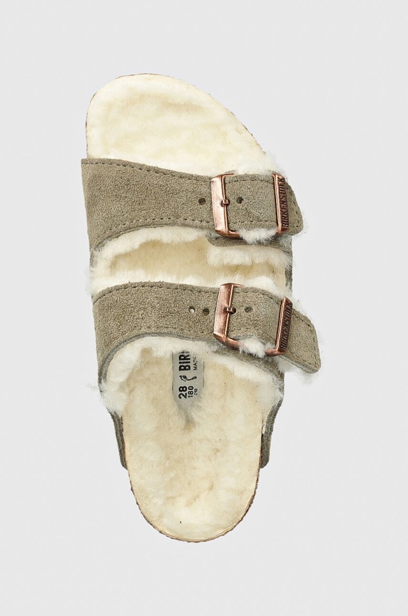 Birkenstock klapki zamszowe dziecięce Arizona Shearling beżowy 1028689