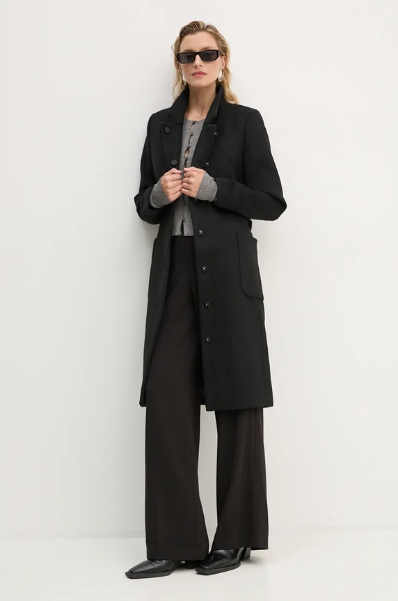 Μάλλινο παλτό Bruuns Bazaar CatarinaBBPerle coat BBW4107 μαύρο AW24