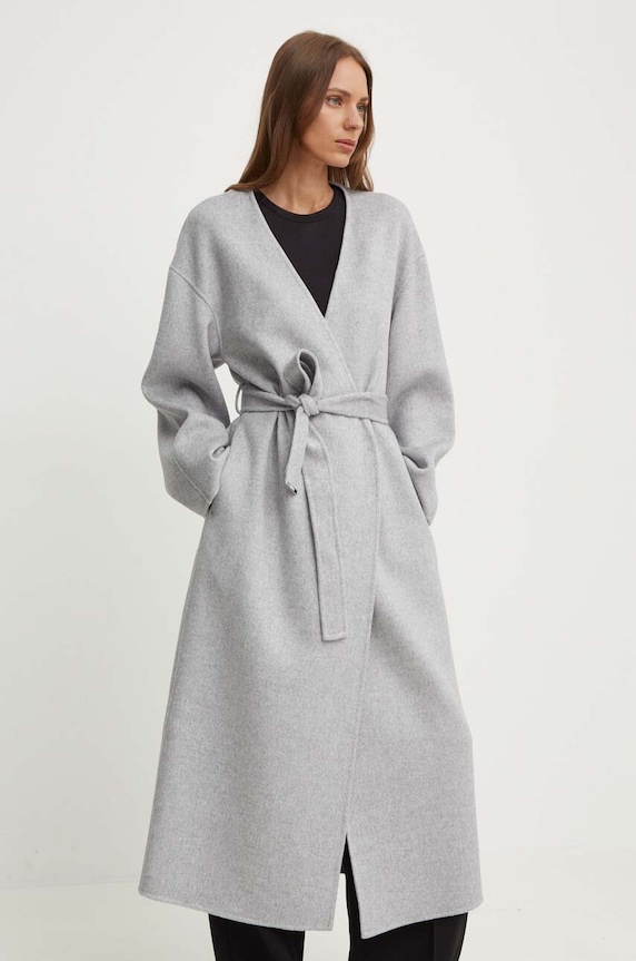 Calvin Klein płaszcz wełniany bez kaptura szary K20K207086