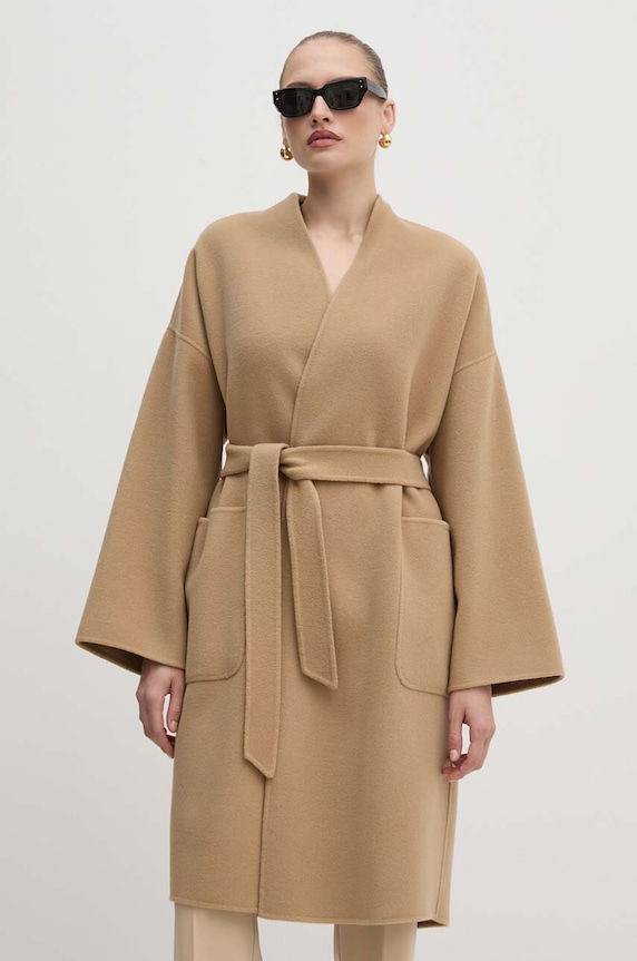 Вълнено палто Weekend Max Mara без изолация бежов 2425016011600