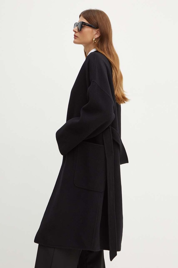 Vlnený kabát Weekend Max Mara nezateplené čierna 2425016011600