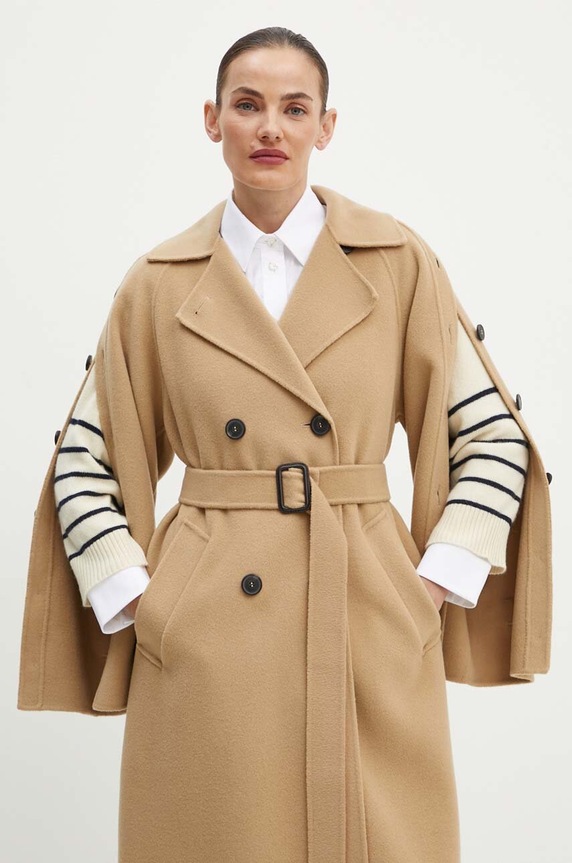 Weekend Max Mara płaszcz wełniany beżowy 2425016021600