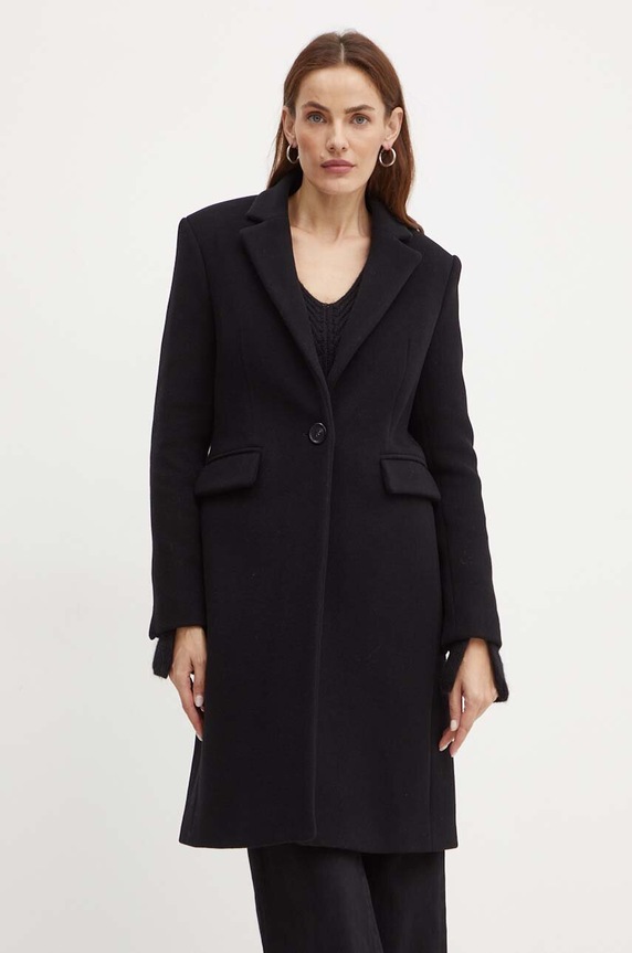 Pinko płaszcz wełniany bez kaptura czarny 103697.A225