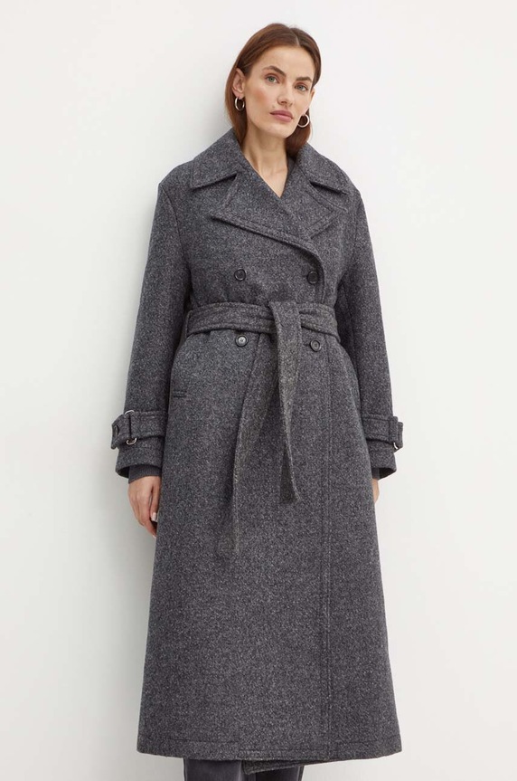 Pinko płaszcz wełniany bez kaptura szary 104041.A23R