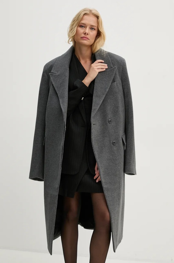 Remain gyapjúkabát Heavy Wool Long Coat szürke 501889514
