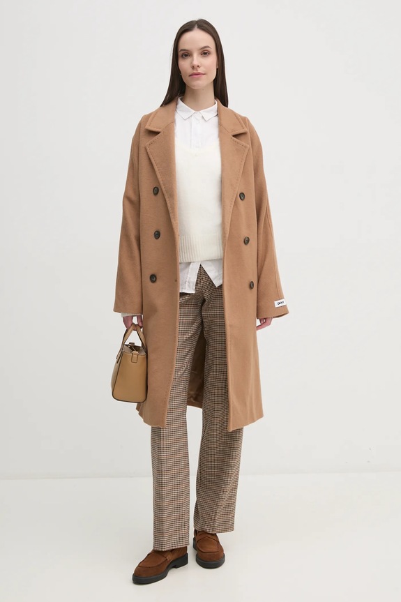 Vlnený kabát Dkny DLEMWS16 hnedá AW25