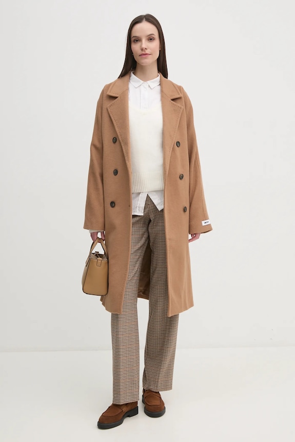 Vlnený kabát Dkny DLEMWS16 hnedá AW25