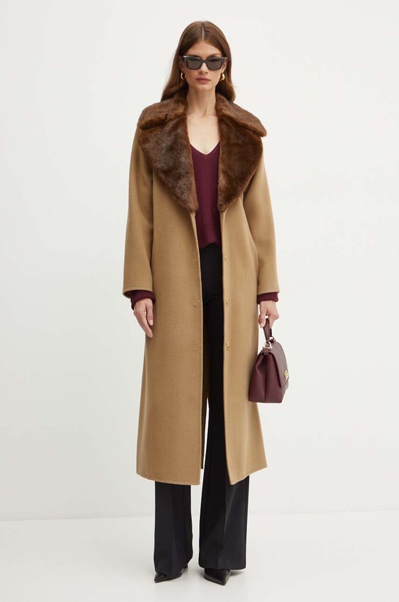 Μάλλινο παλτό Luisa Spagnoli SUSSULTO 541304 καφέ AW24