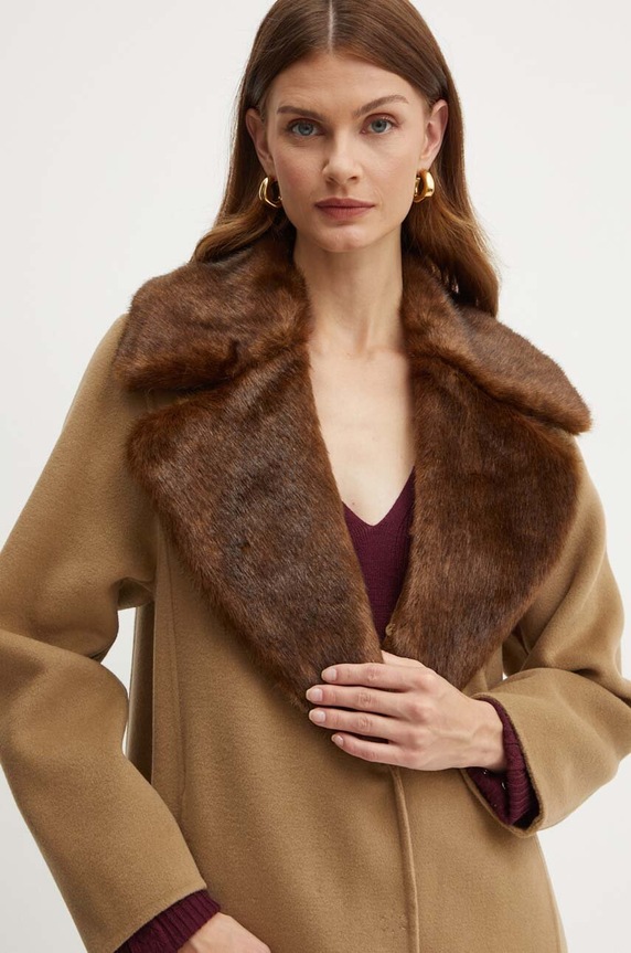 Μάλλινο παλτό Luisa Spagnoli SUSSULTO 541304 καφέ