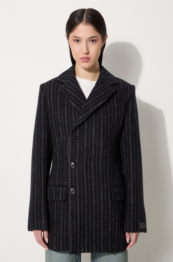 Kenzo cappotto in lana Tennis Stripes Pea Coat non isolato nero FE62MA2209GM.99