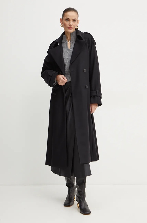 Μάλλινο παλτό Ivy Oak IO111137 μαύρο AW24