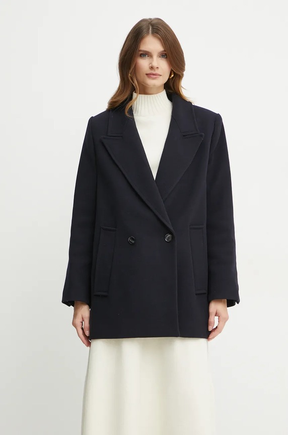 Μάλλινο παλτό Ivy Oak μαλλί σκούρο μπλε IO119100