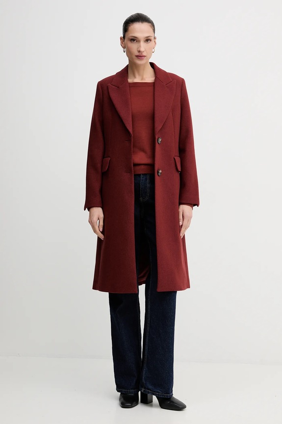 Vlnený kabát Sisley 2JJYLN04Z burgundské AW25