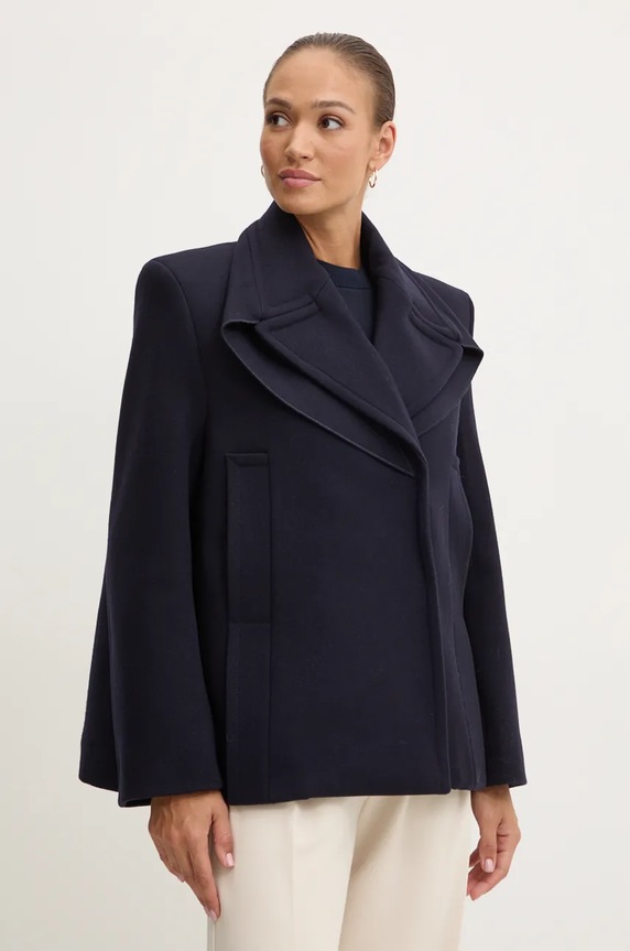 Victoria Beckham płaszcz wełniany bez kaptura granatowy 1424WCT005790A