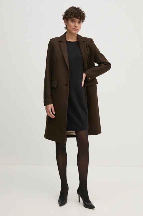 Vlněný kabát Tommy Hilfiger WW0WW42738 hnědá NC24