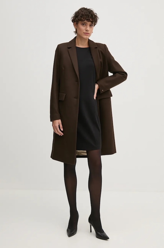 Vlněný kabát Tommy Hilfiger WW0WW42738 hnědá NC24