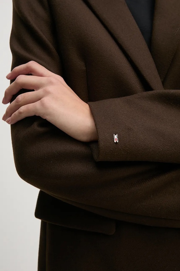 Vlněný kabát Tommy Hilfiger WW0WW42738 hnědá