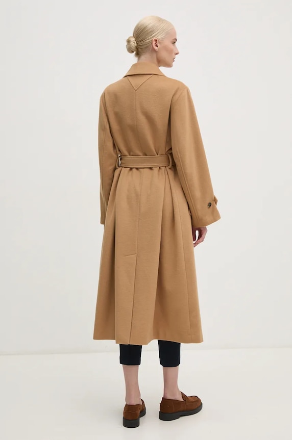 Vlněný kabát Tommy Hilfiger WW0WW43602 béžová AW24