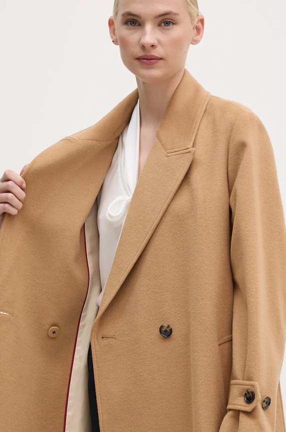 Vlněný kabát Tommy Hilfiger WW0WW43602 béžová