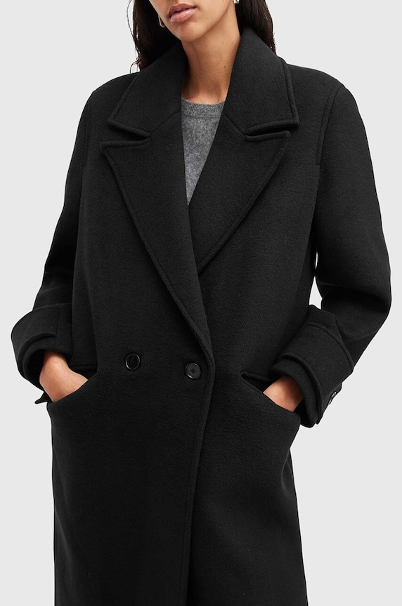 Odzież AllSaints płaszcz z domieszką wełny MABEL COAT W006OZ czarny