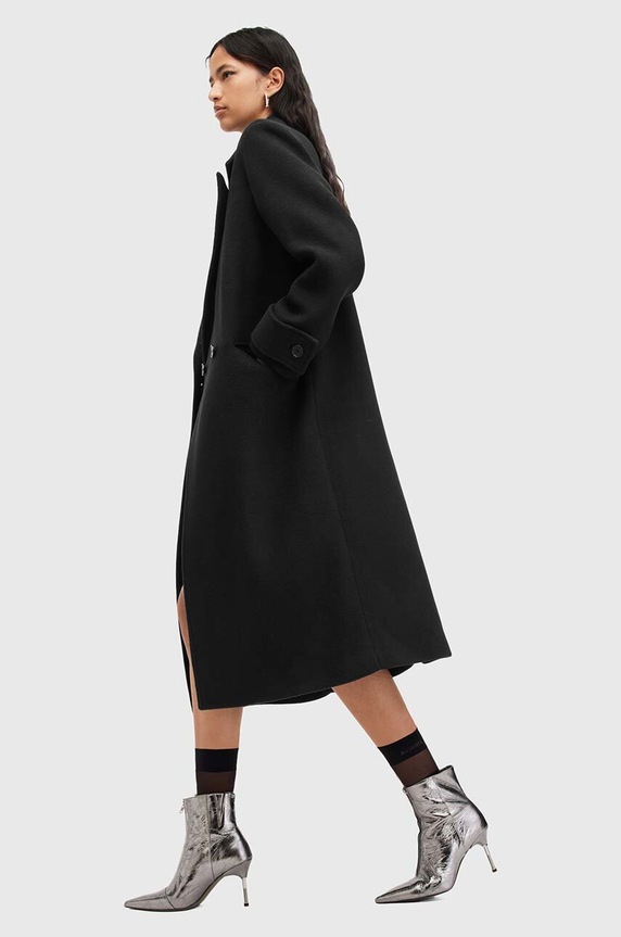 AllSaints płaszcz z domieszką wełny MABEL COAT W006OZ czarny