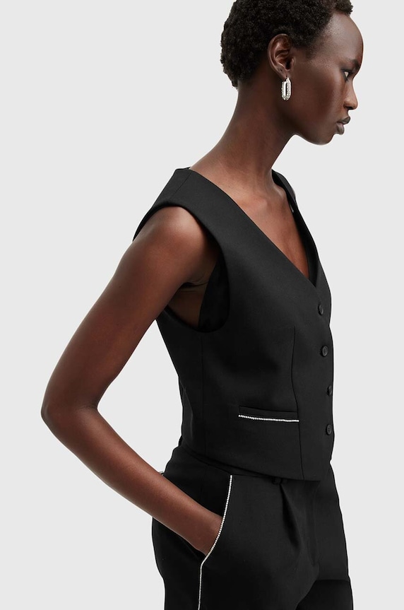 AllSaints vesta din amestec de lana ATLAS KRYS WAISTCOAT W006QB negru SS25