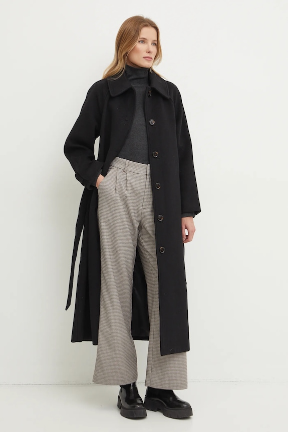 Abercrombie & Fitch płaszcz wełniany KI144.4195.900 czarny AW24