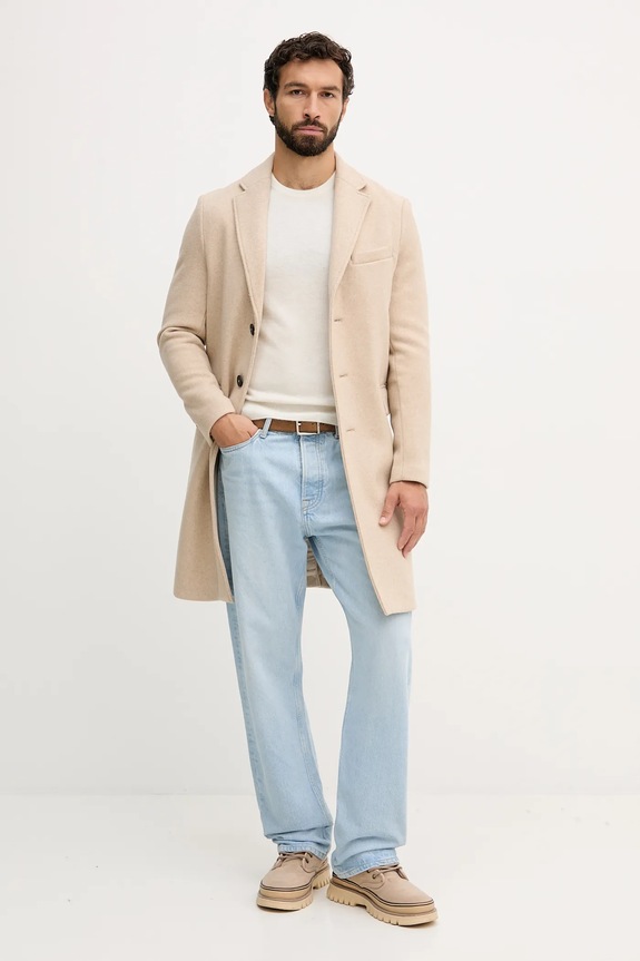 Палто с вълна United Colors of Benetton 2X59UN05M бежов AW25