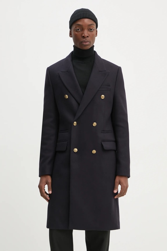 The Kooples palton de lana cu captuseala bleumarin HMAN29007K