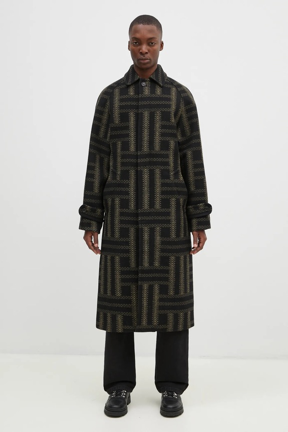 Kenzo wool coat Weave Overcoat non-insulated black FE65MA0329JB.99