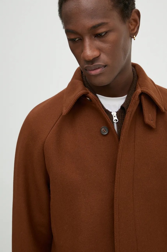 Μάλλινο παλτό A.P.C. manteau gaia WVBDE.F01533 καφέ AW24