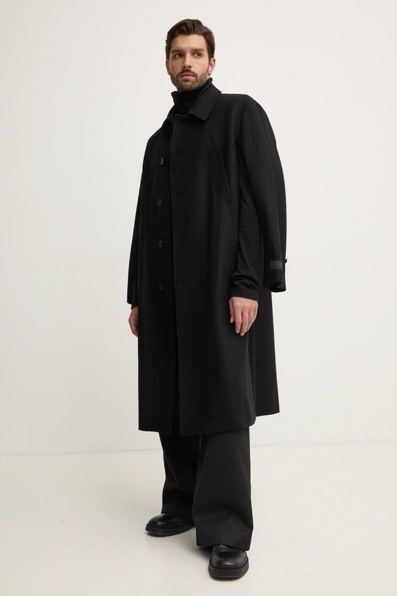 MM6 Maison Margiela płaszcz wełniany bez kaptura czarny SH2AA0008.S52207