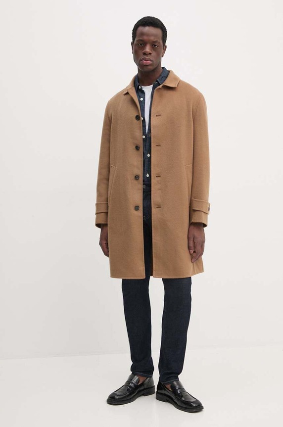 Μάλλινο παλτό Tommy Hilfiger MW0MW37395 καφέ AW24