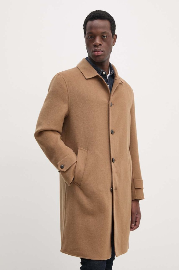 Μάλλινο παλτό Tommy Hilfiger καφέ MW0MW37395