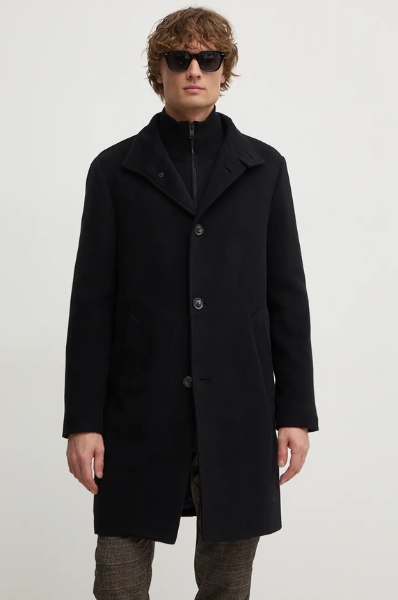 Tommy Hilfiger płaszcz wełniany bez kaptura czarny MW0MW37956
