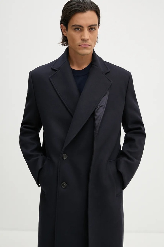 Y/Project palton de lana DOUBLE FRONT COAT 201CO006 bleumarin