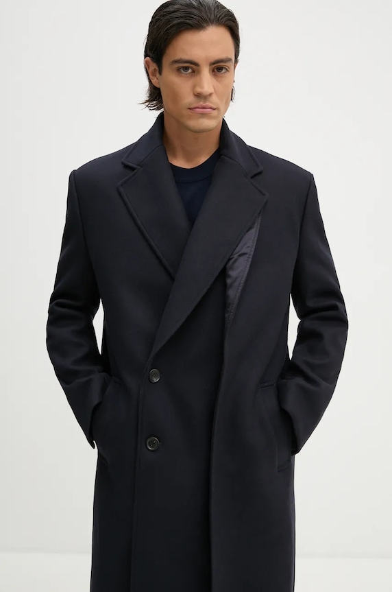 Y/Project palton de lana DOUBLE FRONT COAT 201CO006 bleumarin