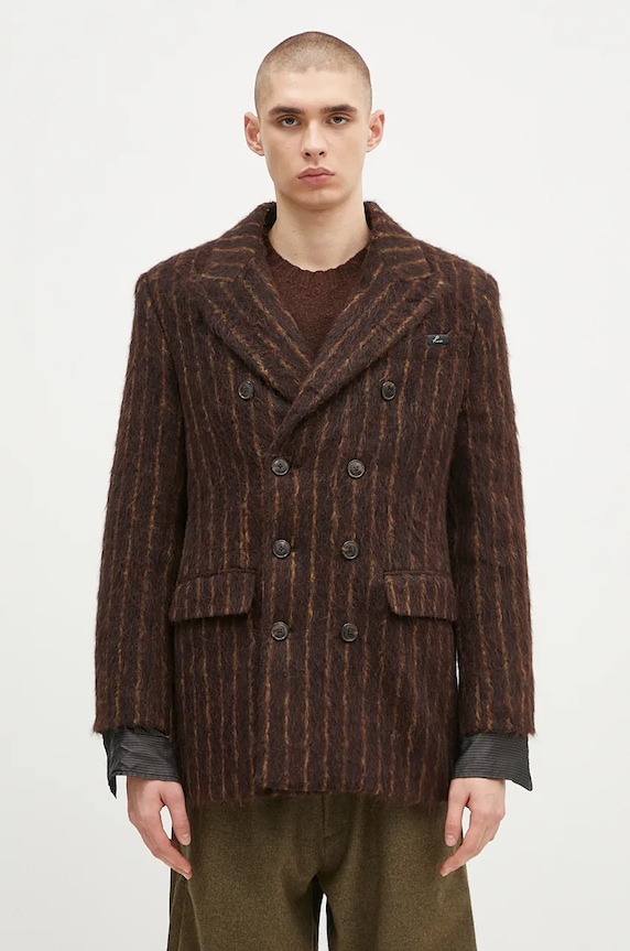 Шерстяное пальто Martine Rose Double Breasted Short Coat без капюшона коричневый 328WT02702