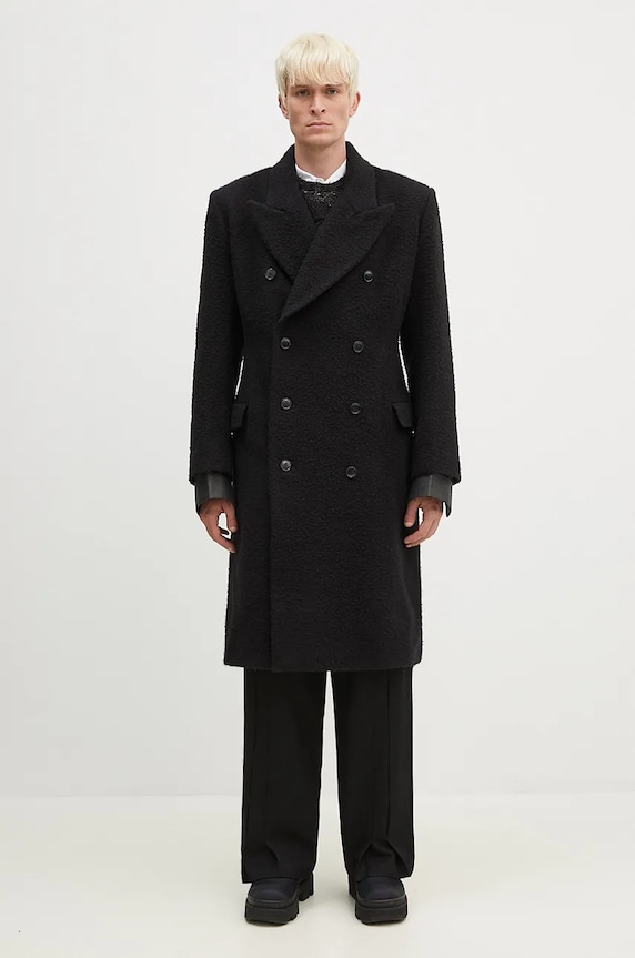 Martine Rose wool coat Double Breasted Shirt Overcoat non-insulated black 325WT07001