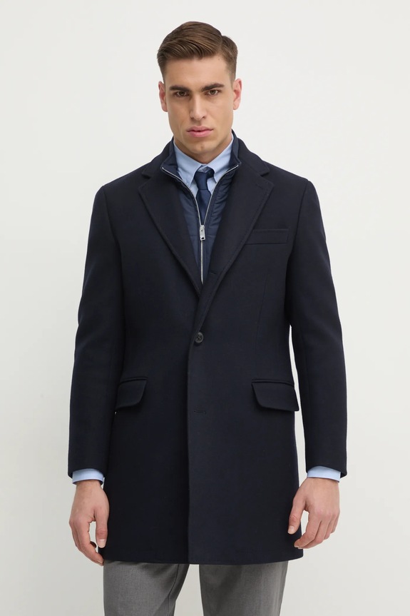 Vlněný kabát Hackett London přechodné námořnická modř HM403241R