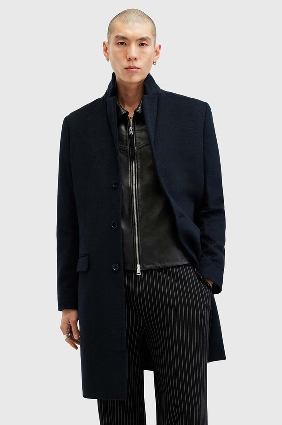 Kabát s příměsí vlny AllSaints HAL COAT přechodné námořnická modř M005OZ