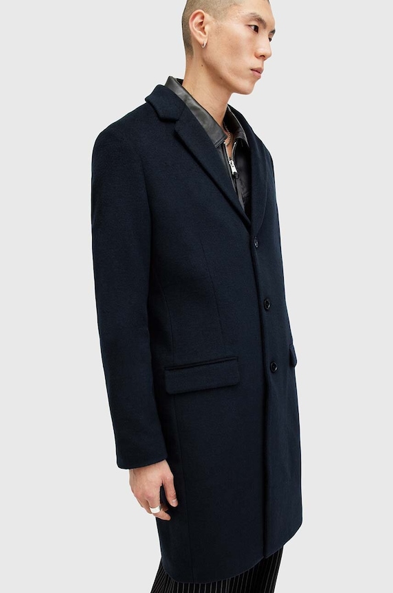 Oblečení Kabát s příměsí vlny AllSaints HAL COAT M005OZ námořnická modř