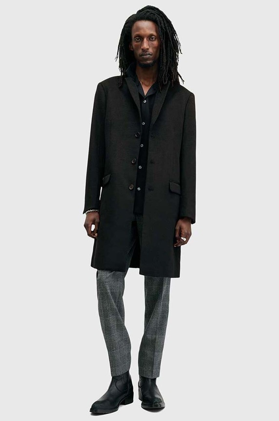 Kabát s příměsí vlny AllSaints HAL COAT přechodné černá M005OZ