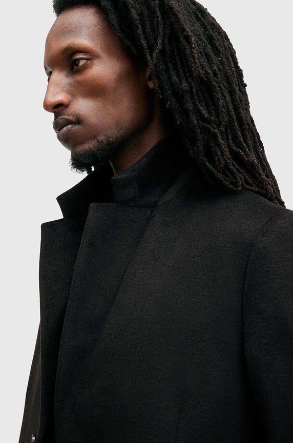 Kabát s příměsí vlny AllSaints HAL COAT černá M005OZ