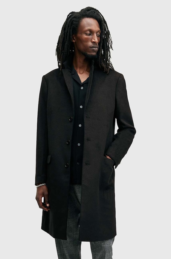 Kabát s příměsí vlny AllSaints HAL COAT M005OZ černá