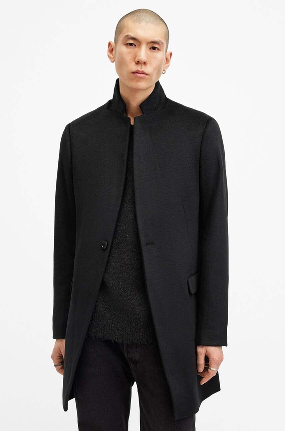 AllSaints płaszcz z domieszką wełny HARGROVE COAT pozostałe czarny M038OB