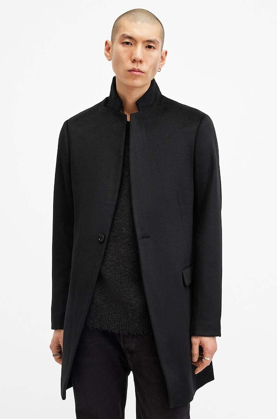 AllSaints płaszcz z domieszką wełny HARGROVE COAT pozostałe czarny M038OB