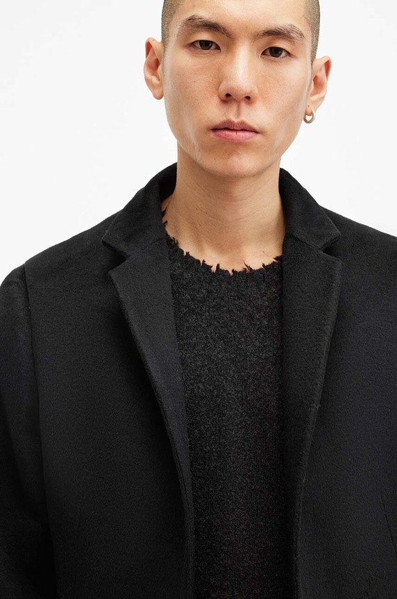 AllSaints płaszcz z domieszką wełny HARGROVE COAT M038OB czarny AW24